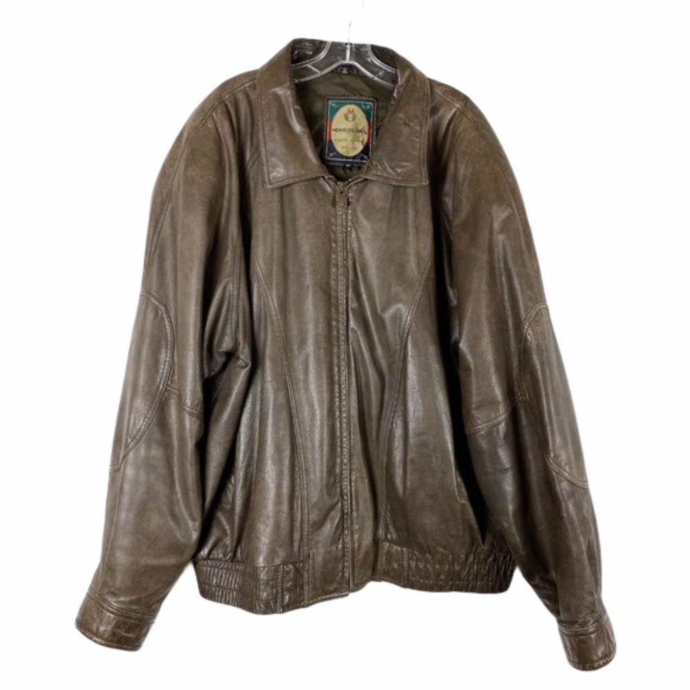 Brown Leather Bomber Jacket